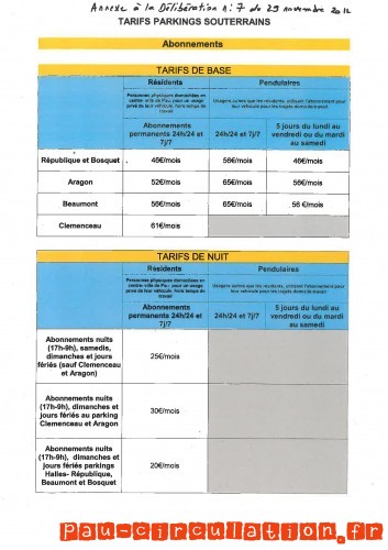 Nouveaux tarifs 2013