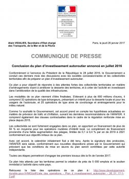 Conclusion du plan d'investissement autoroutier annoncé en juillet 2016