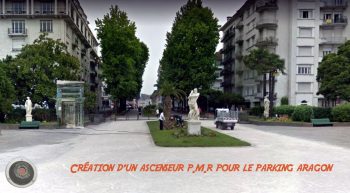 Photo-montage de la localisation du nouveau dispositif pour le parking souterrain Aragon ascenseur P.M.R 